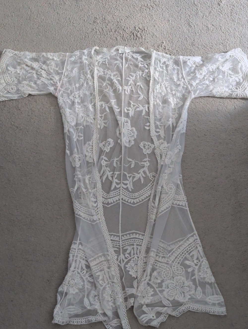 Ember Sheer White Floral Lace Kimono Cover-Up